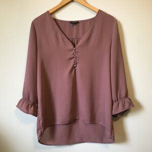 Dynamite Mauve Bohemian Peasant Blouse Button Collar M